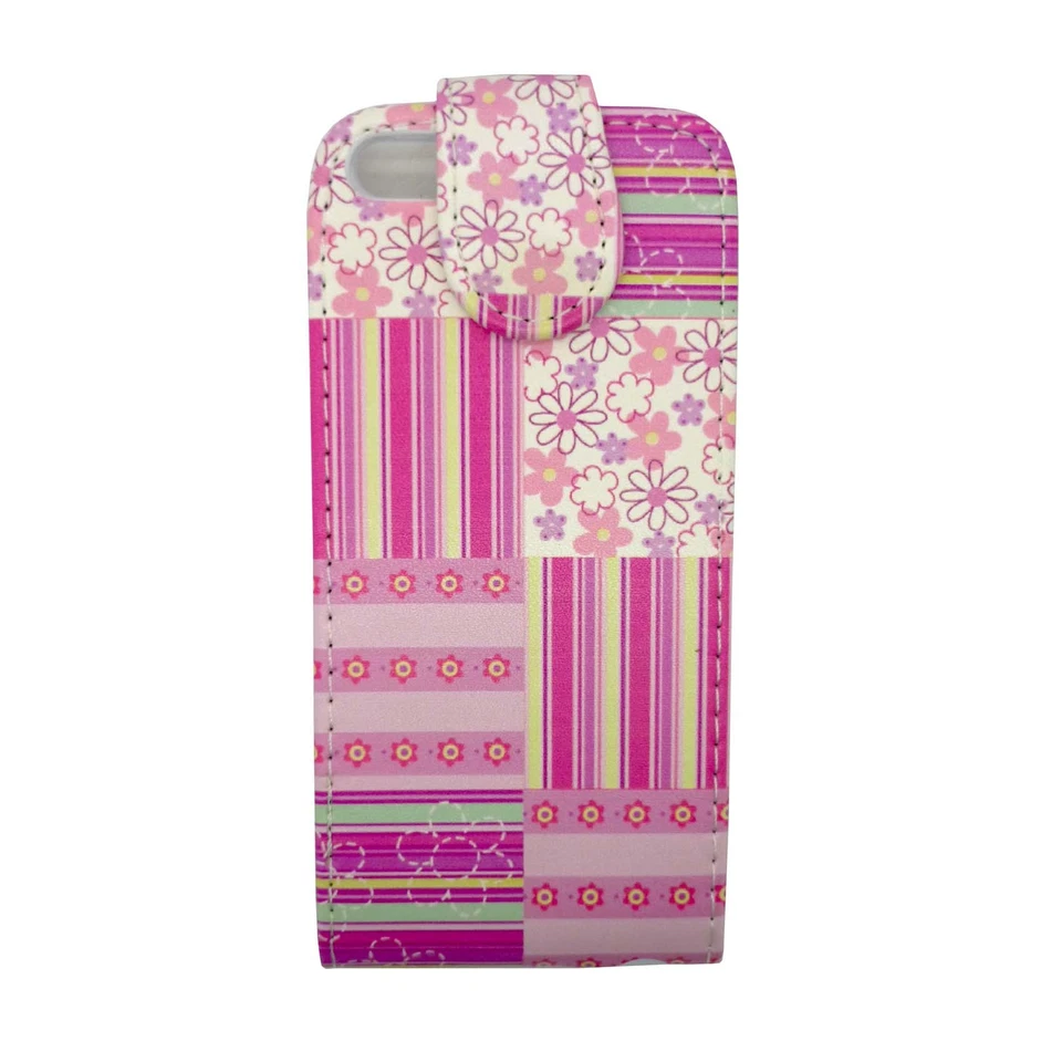 CAPA PARA IPHONE 5 5S ROSA FLORES E LINHA ACOLCHOADA DESIGN FLIP PU CAPA DE COURO - Imagem 2 de 4