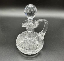 Cut Glass Oil or Vinegar Cruet Bottle with Stopper 6" Tall Unbranded Vintage
