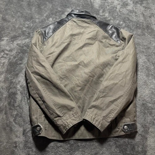Tommy Bahama Moto Canvas Jacket Men’s L green Black Leather Accents Biker image 4