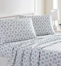 King Sheet Set Ivory Blue Botanical Roses - Extra Soft Deep Pocket Bed Set 4pc