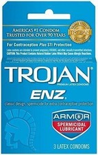 Trojan Enz Premium Latex Condom Spermicidal Lubricant Classic Design Smooth 3ct