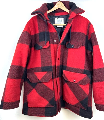 Vtg Johnson Woolen Mills Jacket Men’s  XL Mackinaw Hunting Buffalo Plaid Red - product listing photo