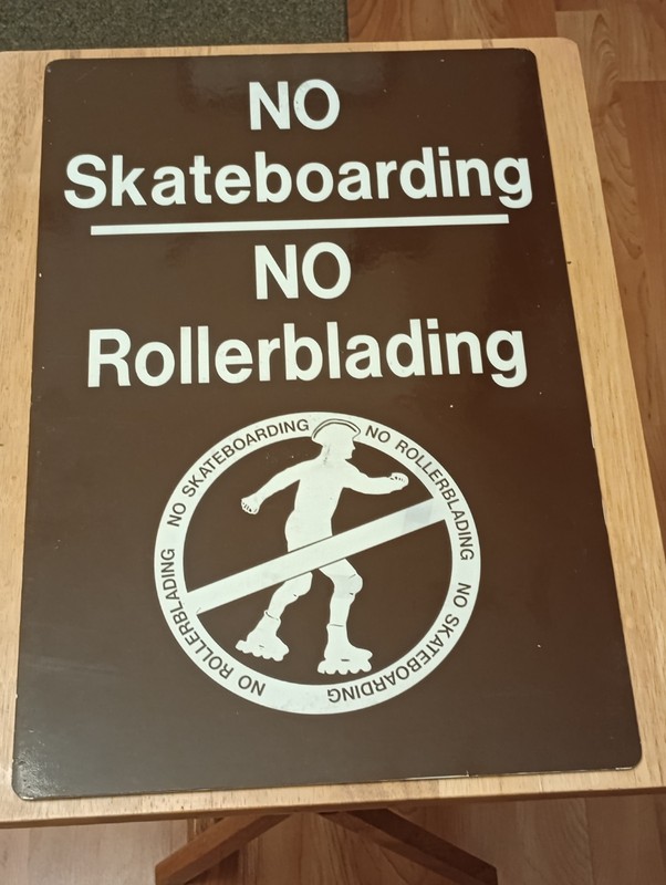 Vintage Metal City Parks Sign: No Skateboarding No Rollerblading 18x12 Inch