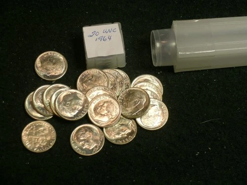 1964 BU Partial Roll Roosevelt Dimes    - 20 dimes - 90% Silver