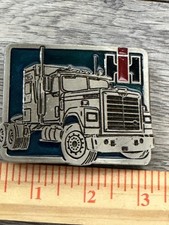 Vintage International Harvester Semi Truck Belt Buckle Metal Teal Red Logo 2282