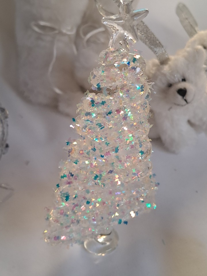 Bundle Christmas Tree Decoration Silver White & Clear Breakable Non ...