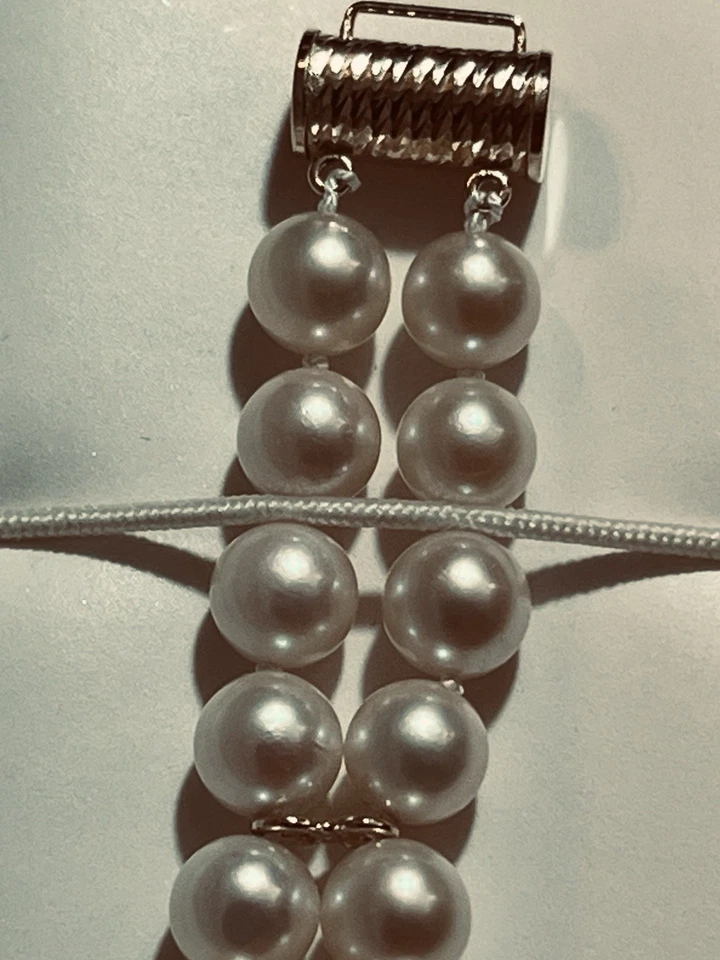 Precioso BRAZALETE DOBLE BANDA PERLA AKOYA NATURAL ORO MACIZO 14k DE COLECCIÓN $900 Foto 2 de 4