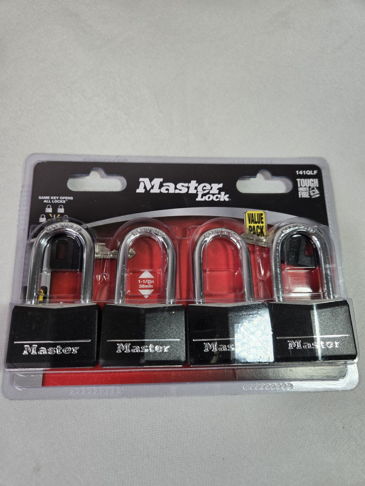 Master Lock 141Q Padlock 4-Pack Keyed Alike Black Vinyl Covered Aluminum