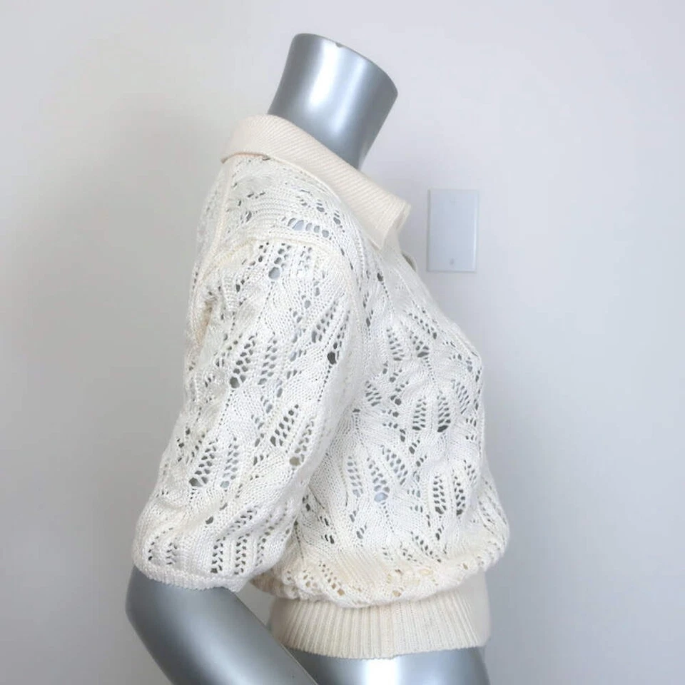 Suéter Helmut Lang Taylor Tejido Crochet Recortado Algodón Crema Talla Pequeña Foto 4 de 4