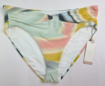 Calia Womens Sediment Stripe Mid Rise High Leg Athletic Swim Bottoms Size XL
