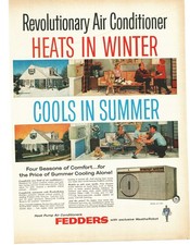 1958 Fedders Air Conditioner Vintage Print Ad Heat Pump Winter Summer Lifestyle 1958 Fedders Air Conditioner Vintage Print Ad Heat Pump Winter Summer Lifestyle