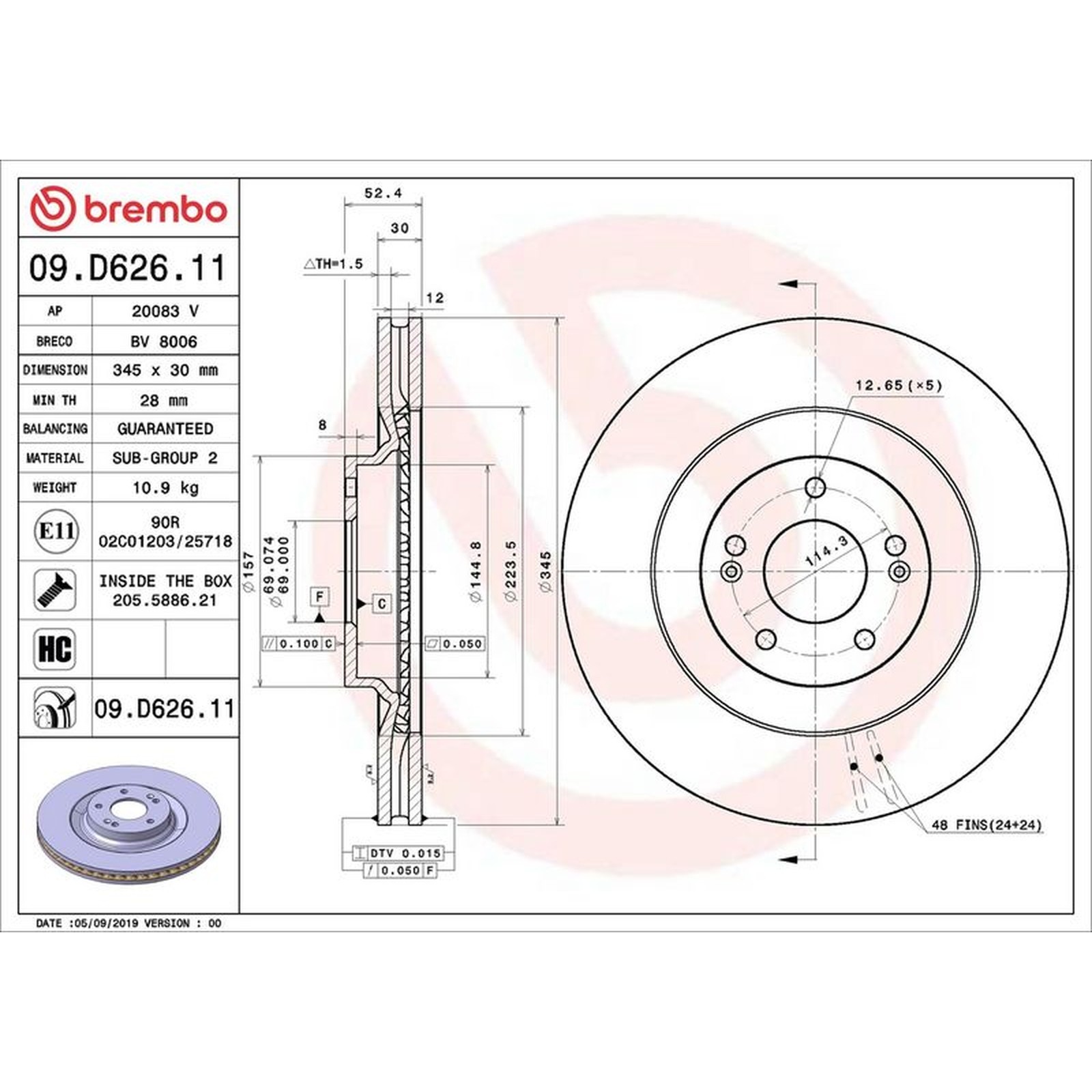 2x Brembo Front 09.D626.11 345mm Vented Brake Discs Fits Hyundai I30 51712S0100 - Image 2