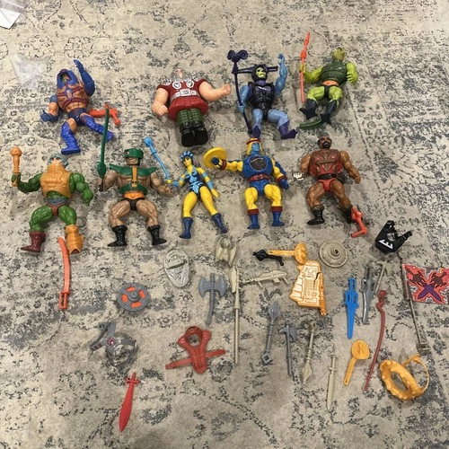 Lot 9 Vintage Mattel He-Man Masters of the Universe 1980's Figures W/Weapons/Acs