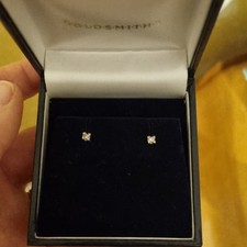 New Goldsmiths Hallmarked 18K White Gold Princess Cut Diamond Earrings