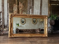 Antique Gold Ornate Vintage Large Over mantle French Statement Wall Mirror 5ft