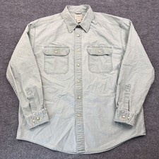 L.L. BEAN Shirt Men L Green Sunwashed Canvas Button Up Long Sleeve 270133