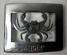Vintage Solid Brass Cancer Zodiac Belt Buckle Crab Cutout 1970s