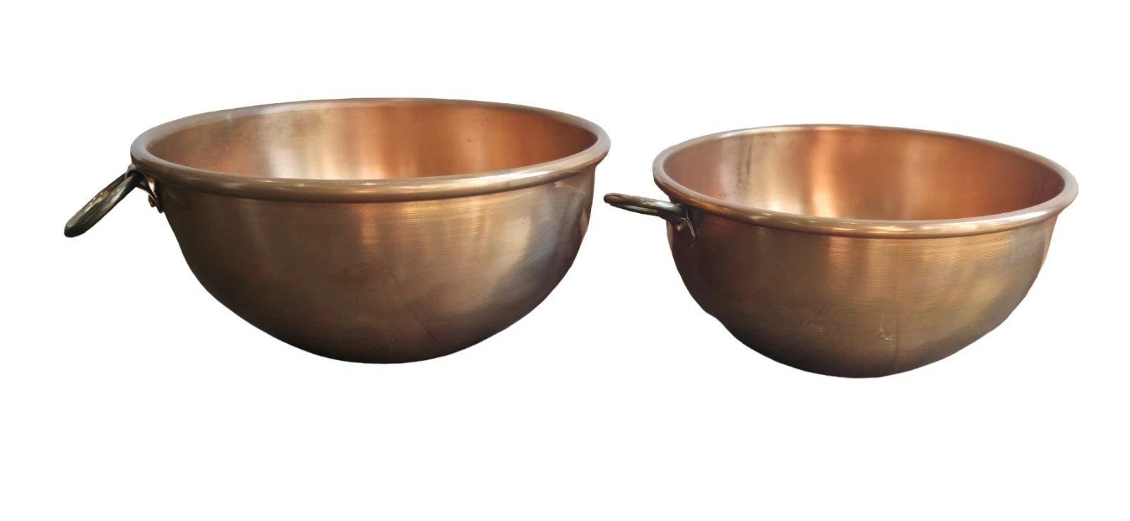 Vtg 10in Hanging Copper Mixing Bowls Set Of 2 Farmhouse Copper