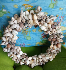 12" ACROSS BEACH SHELL COVERED WREATH DECOR 