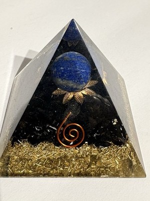 Orgonite Pyramid 2    Lapis Sphere   Gold Coil Energy Generator