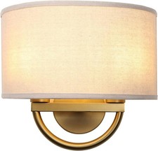 Gold Linen Fabric Shade 2-Lights Wall Sconce Fixtures