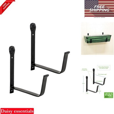 6 Inch Wall Mount Flower Box Brackets Iron Weather Resistant Modern Black Pair