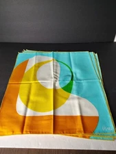 Set Of 4  Vintage Vera Newman -Graphic Circles Orange Yellow Turquoise Napkins