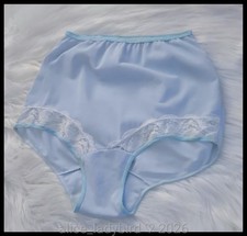 Vintage SILKY Full Brief PANTIES Nylon Baby Blue Floral LACE