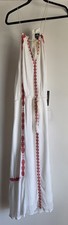 NWT Lulus White Red Embroidered Halter Maxi Dress Size L Sleeveless Boho Gown