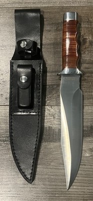 BOKER MAGNUM 12 3/4'' GIANT BOWIE KNIFE STACKED LEATHER HANDLE LEATHER SHEATH