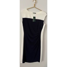 Lauren Ralph Lauren Navy White Colorblock Ruched Sheath Dress 14 Essentials