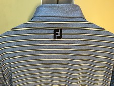 FootJoy FJ Men's blue and white striped short sleeve golf polo shirt Large L EUC