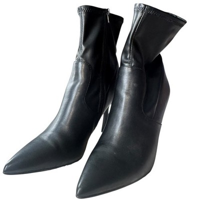 Steve Madden Black Pointed Toe Sock Booties Stiletto Heel Zip Up Women 9.5M