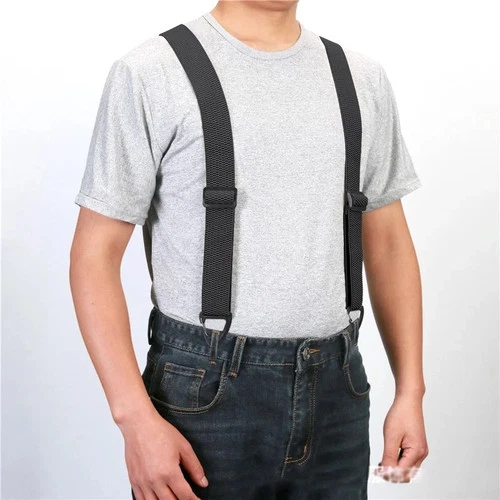 Men wearing heavy duty elastic suspenders showing comfortable fit and style