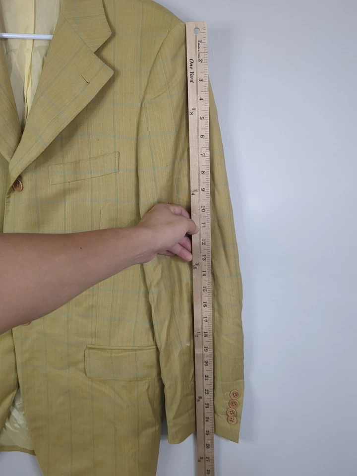 Sartoria Partenopea Napoli Blazer Men's 42R Yellow Plaid Wool Single Breasted - Image 4 of 4