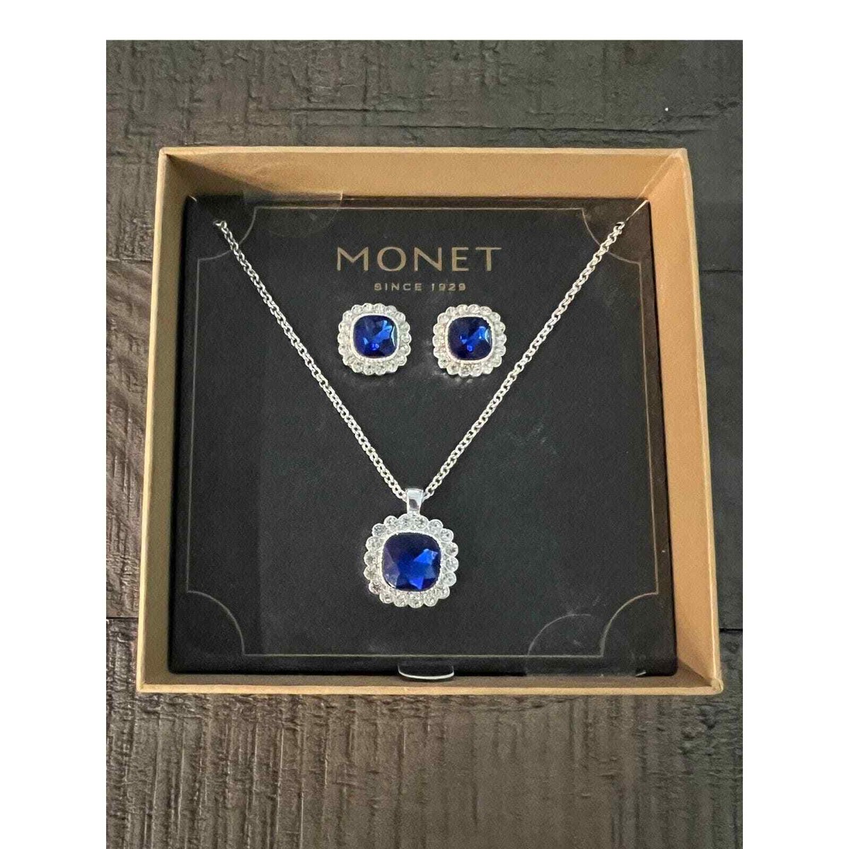 Monet Women's Silver Blue Tones Stud Earrings and Square