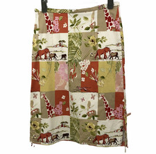 Patchwork Vintage Womens Skirt Size S Safari Floral Mixed Print Jungle Elephant