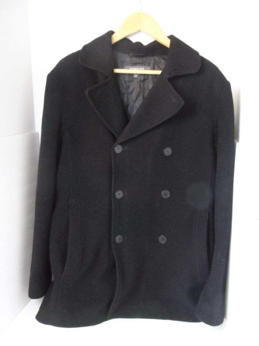 KENNETH COLE REACTION Men's Double Breasted Black Wool Blend Winter Coat  -Size M