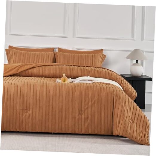 Comforter Set - Rust Striped Tufted Bedding Sets, 7 Queen 04 - Rust - Striped