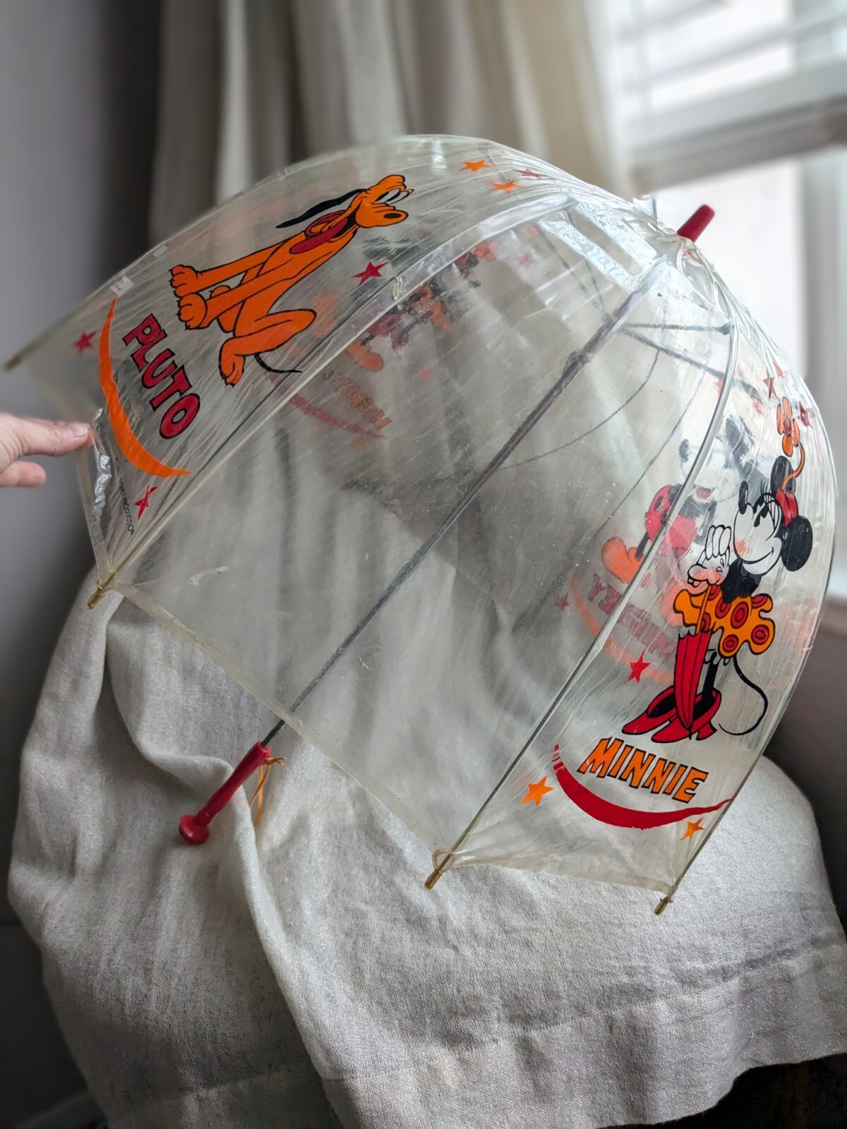 Vintage 1960s Minnie Mickey Mouse Pluto Nylon Kids Umbrella Retro Rare