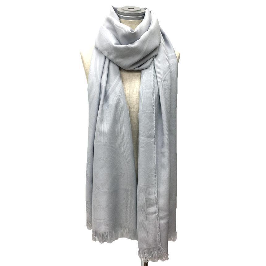HERMES Etole New Libris Cashmere Silk Stole Shawl Blue Gray HERMES Etole New Libris Cashmere Silk Stole Shawl Blue Gray