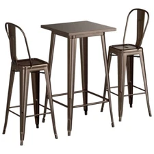 24" Square Copper Metal Restaurant Bar Table Set with 2 Cafe Barstool For Outdoo