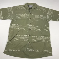 Columbia Mens Button Up Shirt Size XL Green Short Sleeve Hawaiian Style