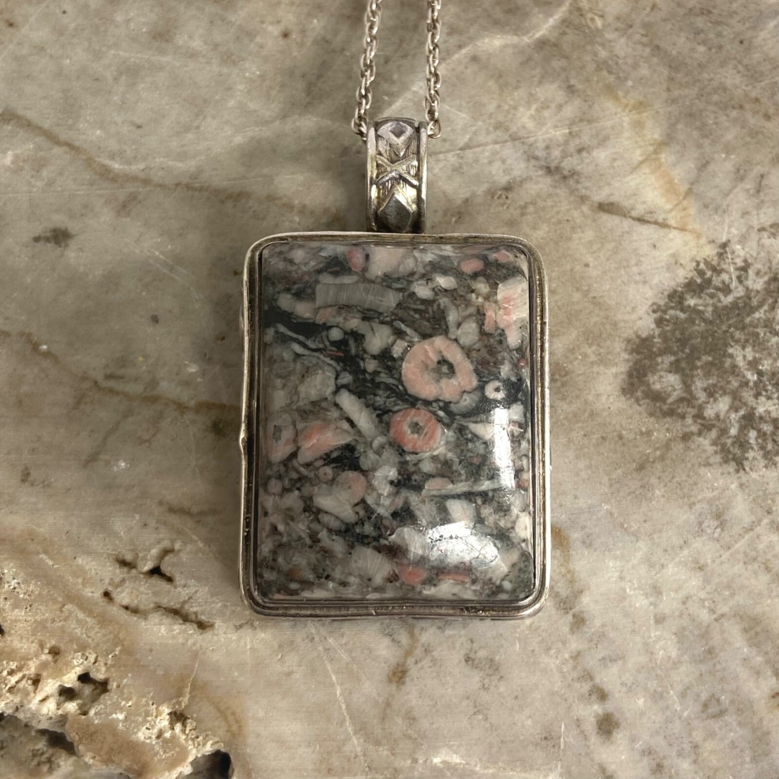 Sterling Silver 925 Rectangular Crinoid Fossil Ca… - image 8