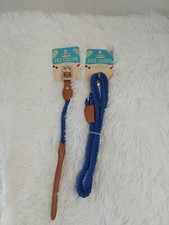 Blue Polyester Rope Pet Collar Small 10"-12"  Matching Dog Leash 33-66 Lbs. 