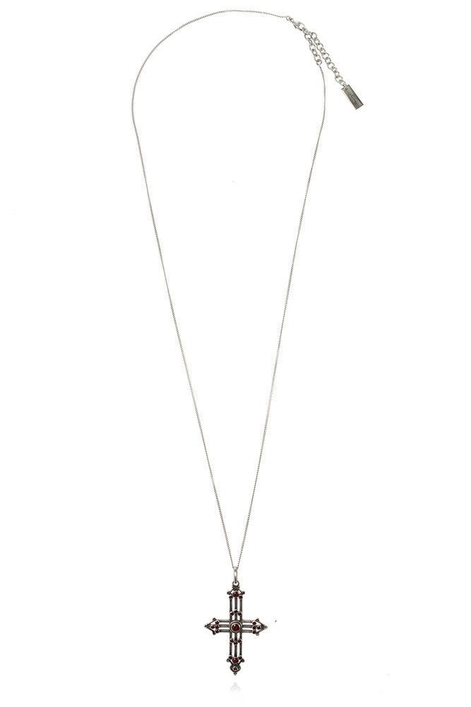 SAINT LAURENT メタル ロングネックレス SAINT LAURENT】YSL＆ハートラインストーン ロング ネックレス