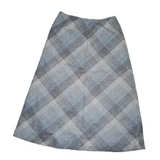Vintage 60s Mod A Line Skirt Womens M Gray Brown Plaid Wool Academia Preppy