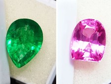 8 to 10 Ct Natural Emerald & Pink Sapphire Pair Certified Loose Gemstone PE013