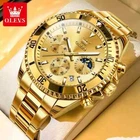 OLEVS brand men gents wrist watch trend luminous steel quartz waterproof  GOLD