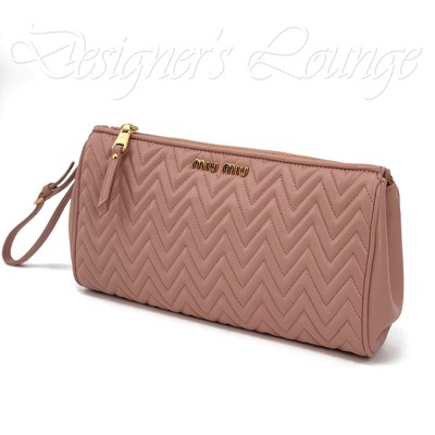 NEW MIU MIU Matelasse Orchidea Leather Zip Pouch Clutch Wristlet 
